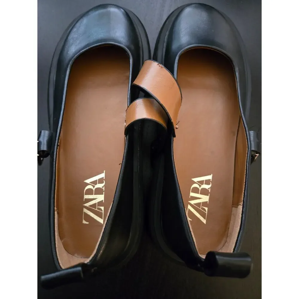 Edgy Dark Academia Chunky Platform Mary Jane Black 37/7 Buckle Soft Goth Zara